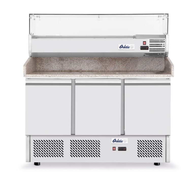 Saladette pizza 3 portes avec vitrine réfrigérée 380+40L
