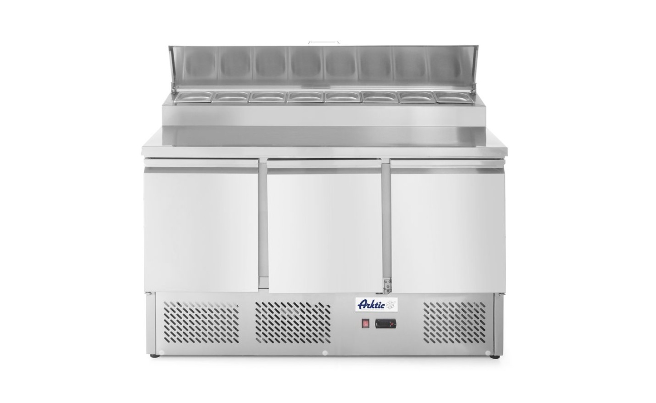 Saladette 3 portes avec vitrine réfrigérée GN surélevée 380L