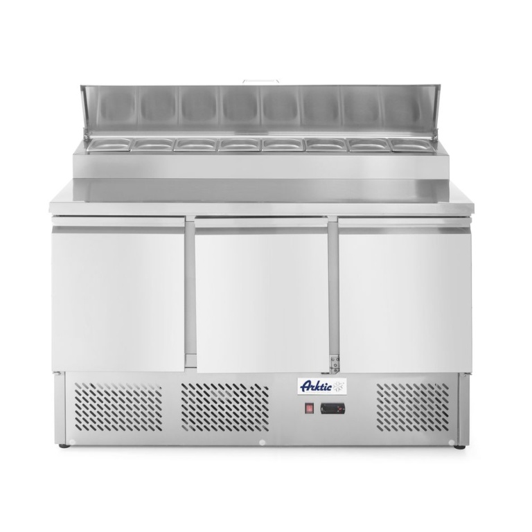 Saladette 3 portes avec vitrine réfrigérée GN surélevée 380L