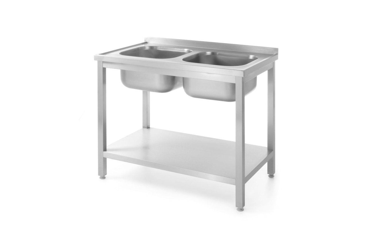 Table avec 2 éviers et étagère – vissée