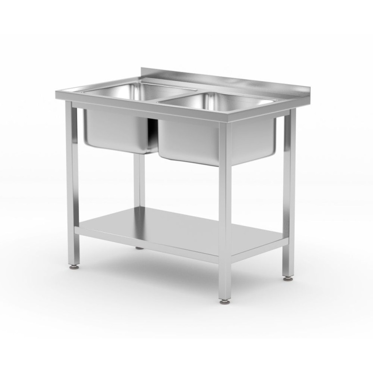 Table avec 2 éviers et étagère