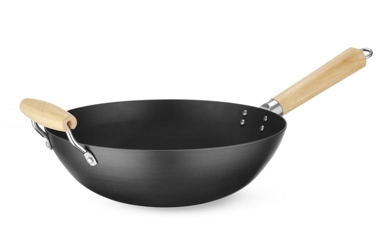 Wok avec manche en bois