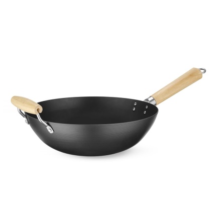 Wok avec manche en bois