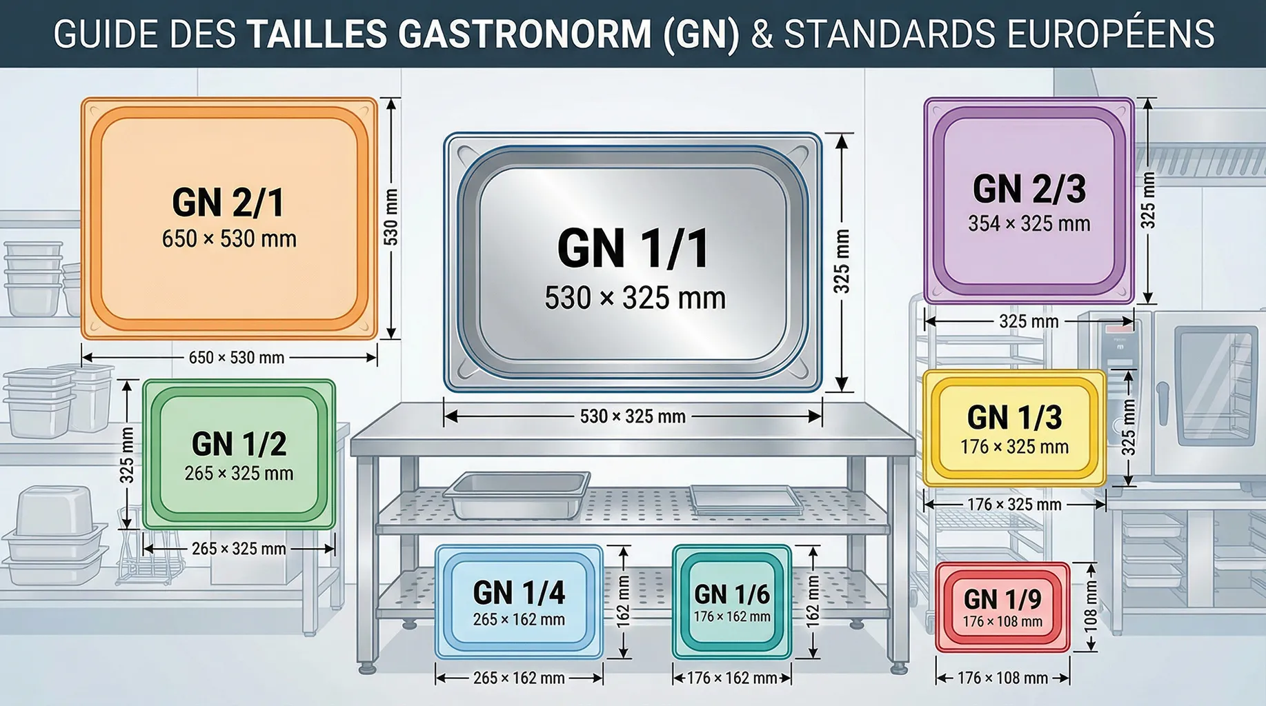 dimensions et normes des bacs GN