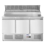Saladette 3 portes avec vitrine réfrigérée GN surélevée 380L