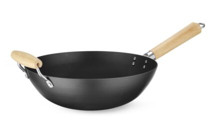 Wok avec manche en bois