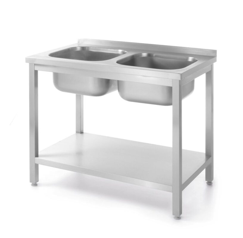 Table avec 2 éviers et étagère